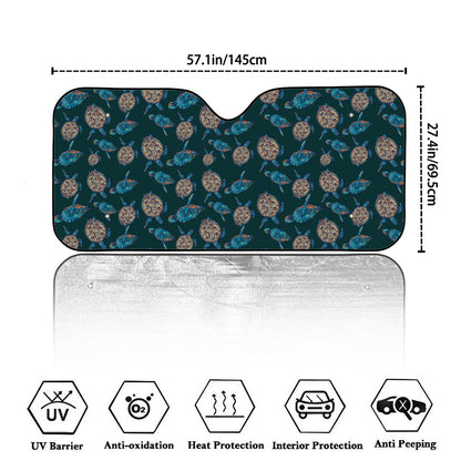 Blue Sea Turtle Pattern Print Car Windshield Sun Shade