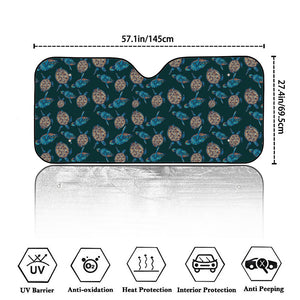 Blue Sea Turtle Pattern Print Car Windshield Sun Shade