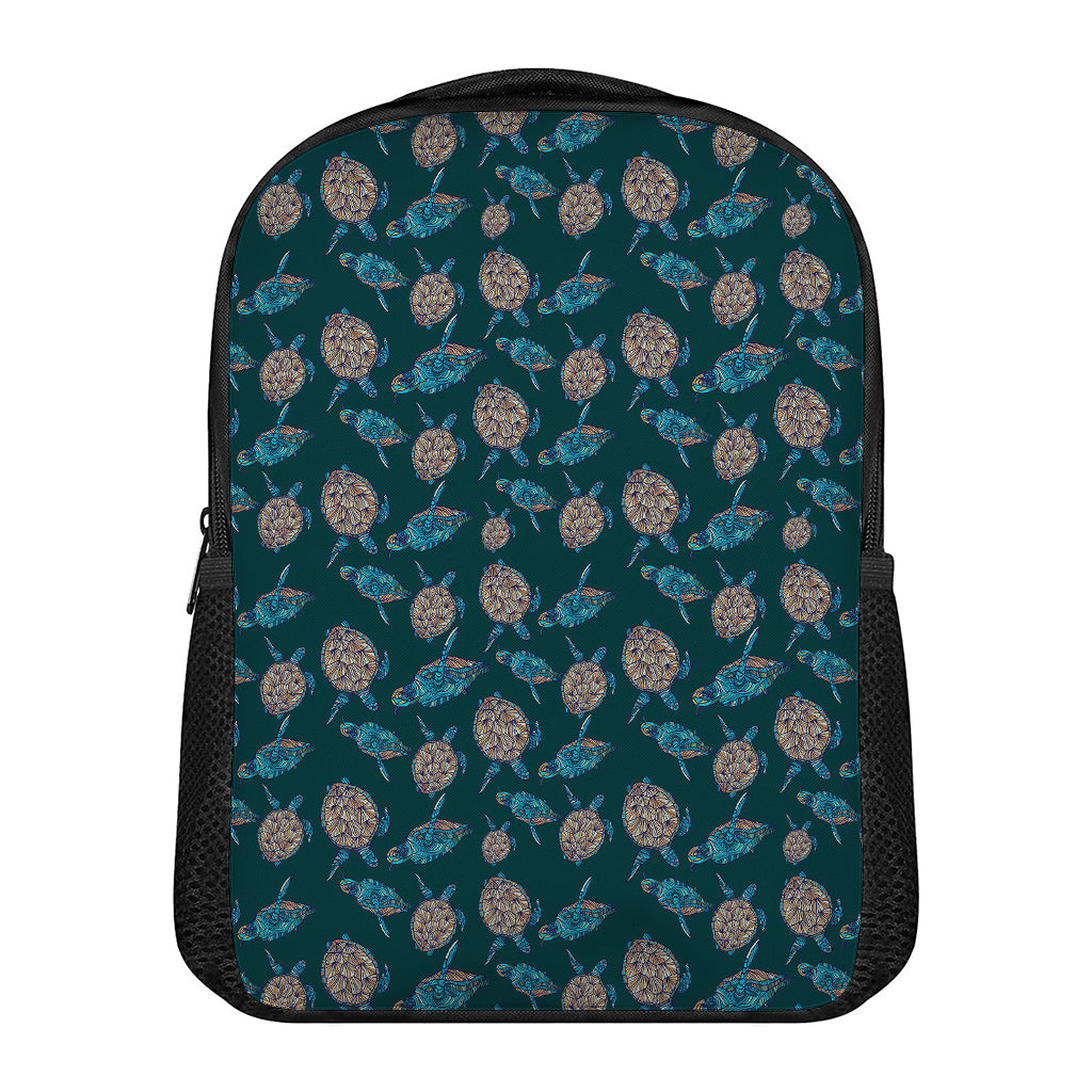 Blue Sea Turtle Pattern Print Casual Backpack