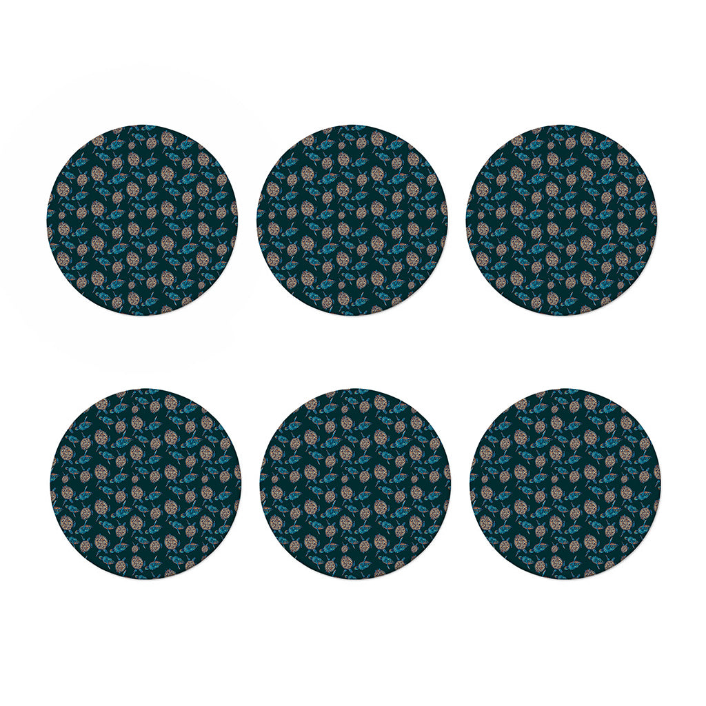 Blue Sea Turtle Pattern Print Coaster Set