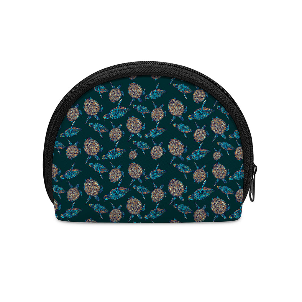 Blue Sea Turtle Pattern Print Coin Purse