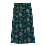Blue Sea Turtle Pattern Print Cotton Front Slit Maxi Skirt