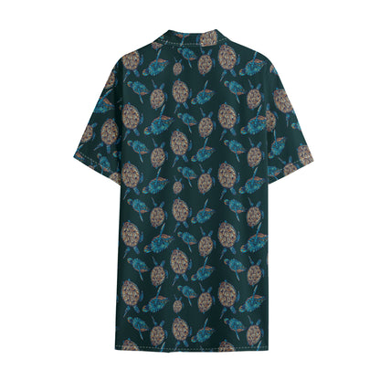 Blue Sea Turtle Pattern Print Cotton Hawaiian Shirt