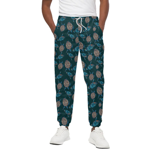 Blue Sea Turtle Pattern Print Cotton Pants