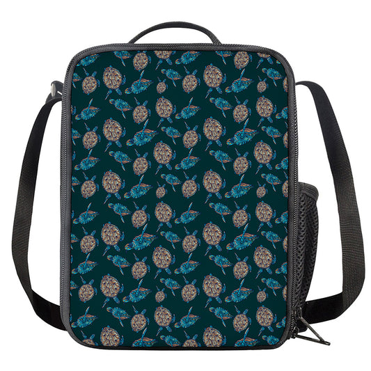 Blue Sea Turtle Pattern Print Crossbody Lunch Bag