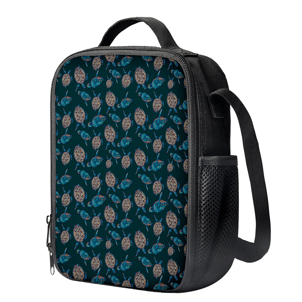 Blue Sea Turtle Pattern Print Crossbody Lunch Bag