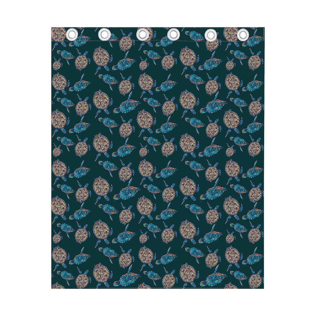 Blue Sea Turtle Pattern Print Curtain