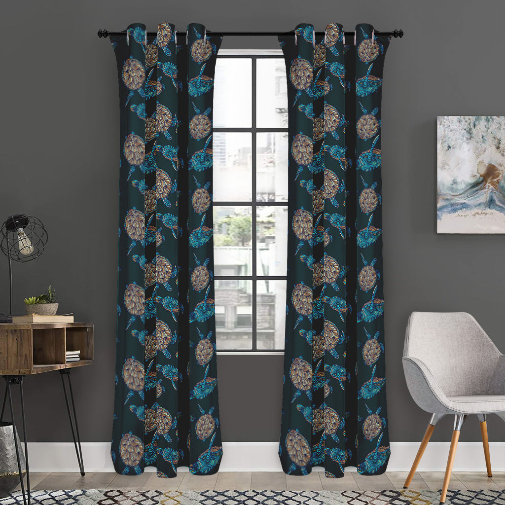 Blue Sea Turtle Pattern Print Curtain