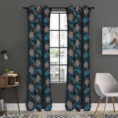 Blue Sea Turtle Pattern Print Curtain