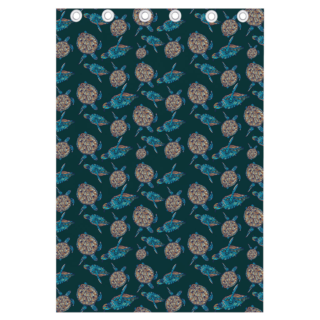 Blue Sea Turtle Pattern Print Curtain
