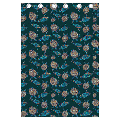 Blue Sea Turtle Pattern Print Curtain