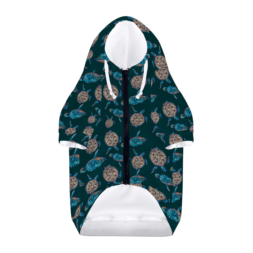 Blue Sea Turtle Pattern Print Dog Zip Up Hoodie