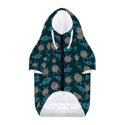 Blue Sea Turtle Pattern Print Dog Zip Up Hoodie