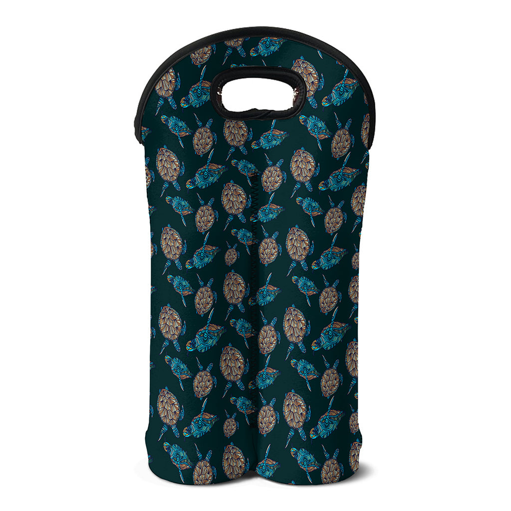 Blue Sea Turtle Pattern Print Double Neoprene Wine Tote