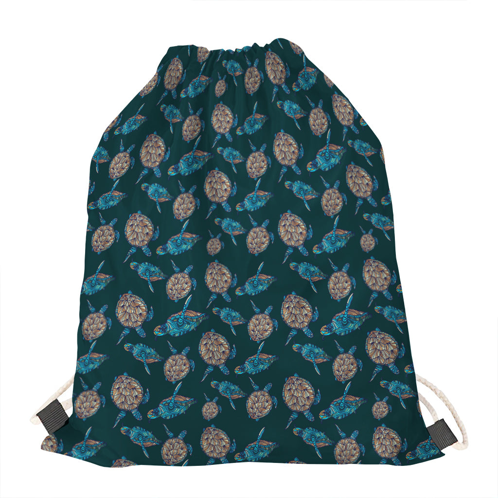 Blue Sea Turtle Pattern Print Drawstring Bag