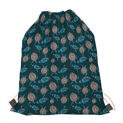 Blue Sea Turtle Pattern Print Drawstring Bag