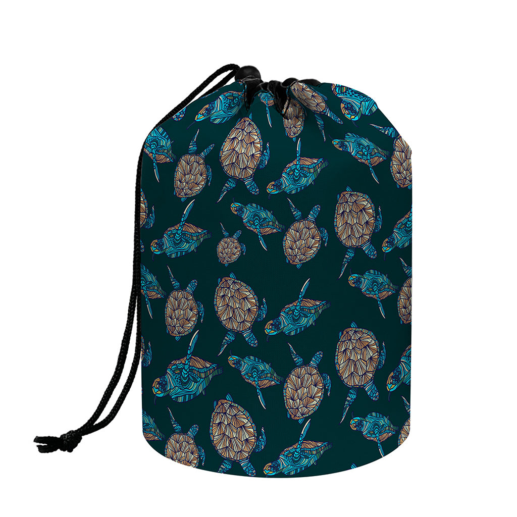 Blue Sea Turtle Pattern Print Drawstring Makeup Bag