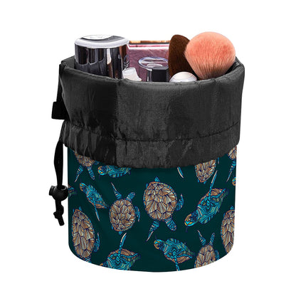 Blue Sea Turtle Pattern Print Drawstring Makeup Bag