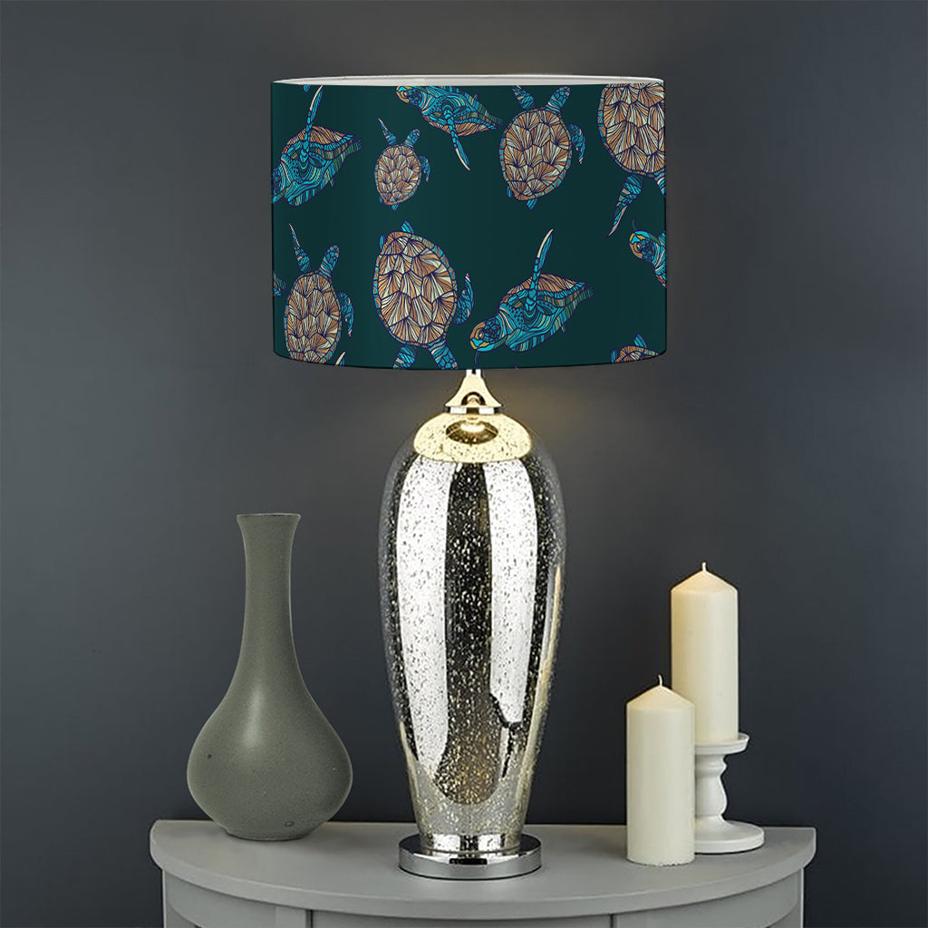 Blue Sea Turtle Pattern Print Drum Lamp Shade