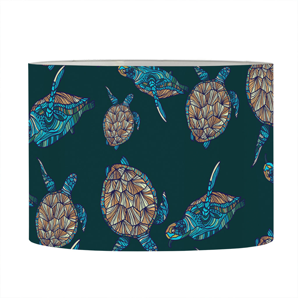 Blue Sea Turtle Pattern Print Drum Lamp Shade