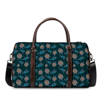Blue Sea Turtle Pattern Print Duffle Bag