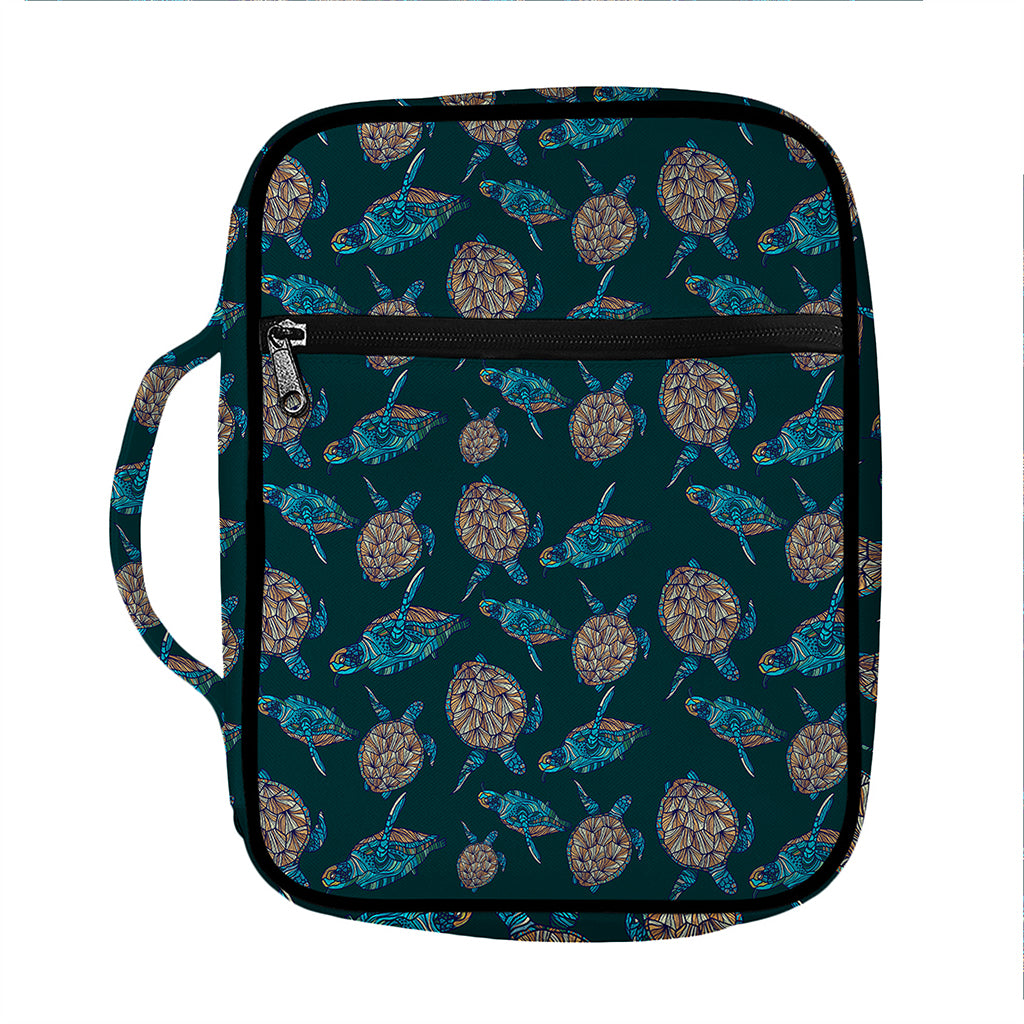 Blue Sea Turtle Pattern Print Front Pocket Bible Bag