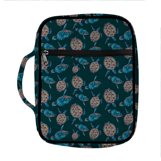 Blue Sea Turtle Pattern Print Front Pocket Bible Bag