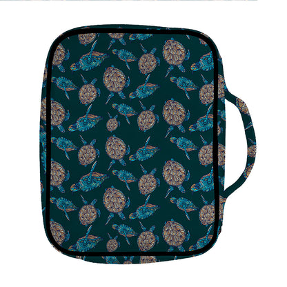 Blue Sea Turtle Pattern Print Front Pocket Bible Bag