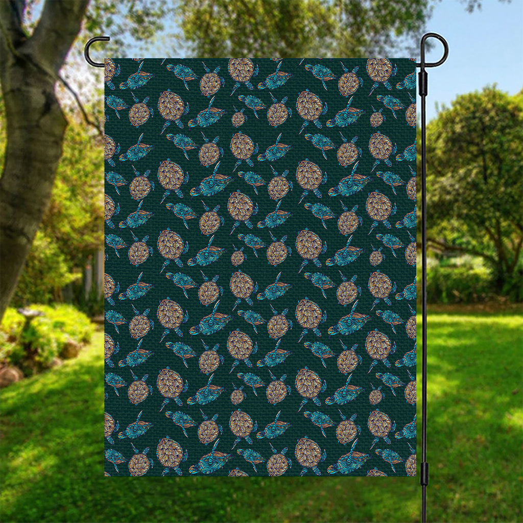 Blue Sea Turtle Pattern Print Garden Flag