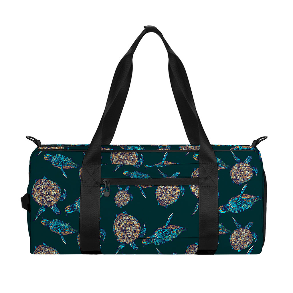 Blue Sea Turtle Pattern Print Gym Bag