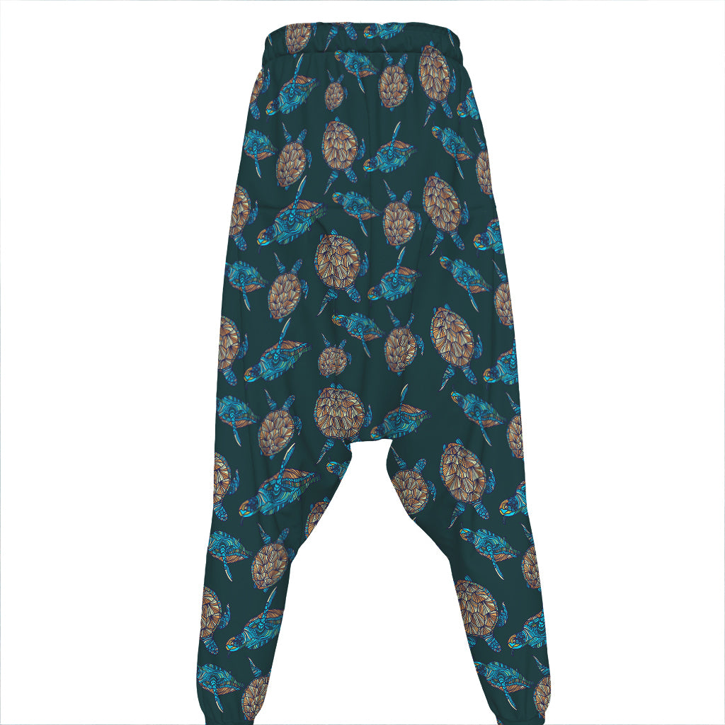 Blue Sea Turtle Pattern Print Hammer Pants