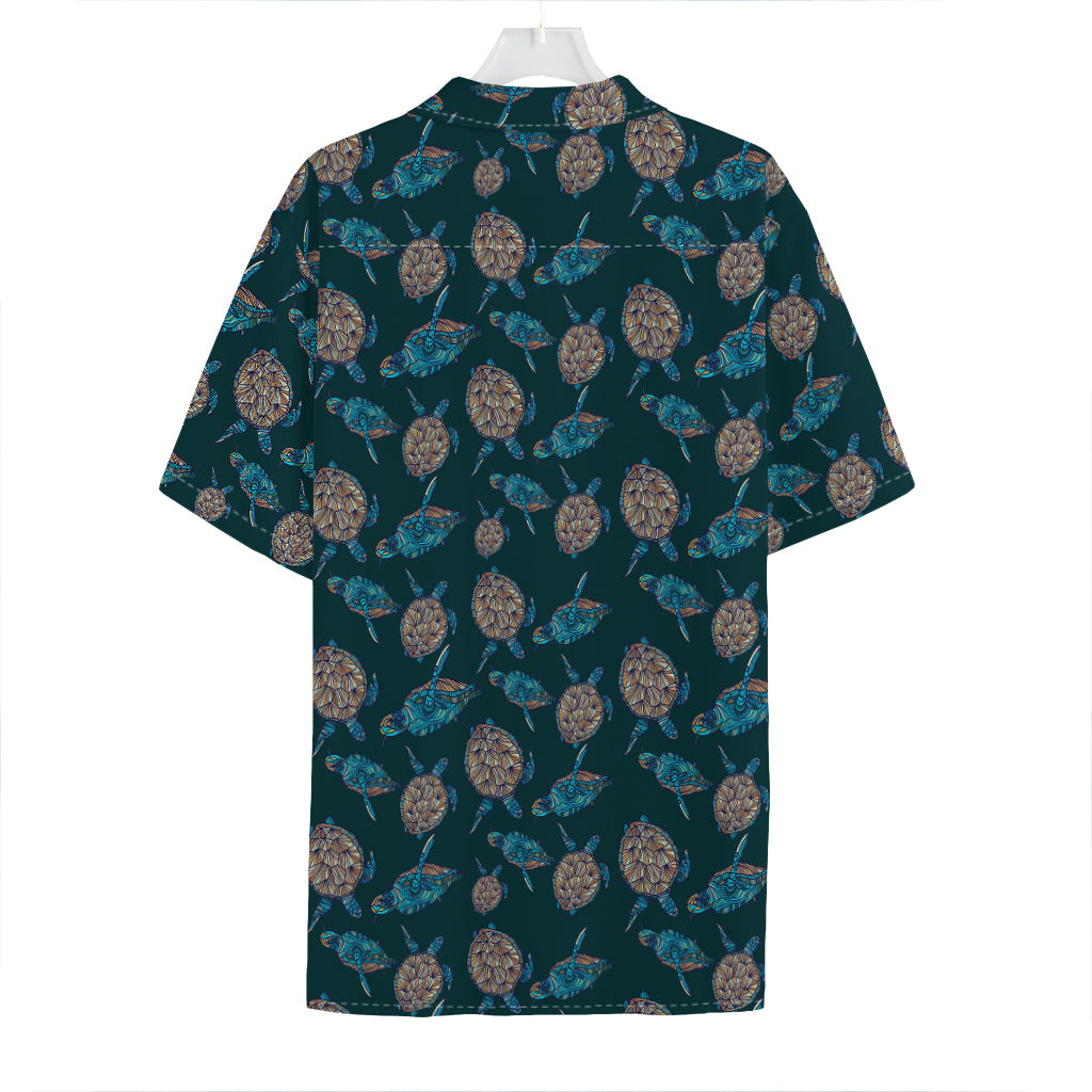 Blue Sea Turtle Pattern Print Hawaiian Shirt