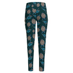 Blue Sea Turtle Pattern Print High-Waisted Pocket Leggings