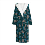 Blue Sea Turtle Pattern Print Hooded Bathrobe