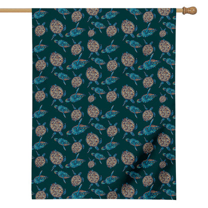 Blue Sea Turtle Pattern Print House Flag