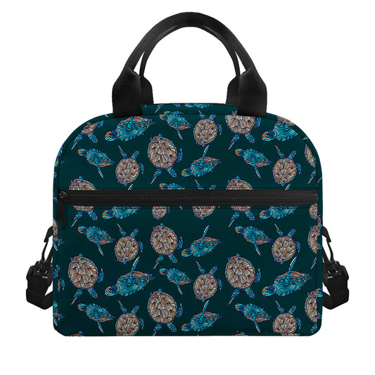 Blue Sea Turtle Pattern Print Insulated Lunch Bag