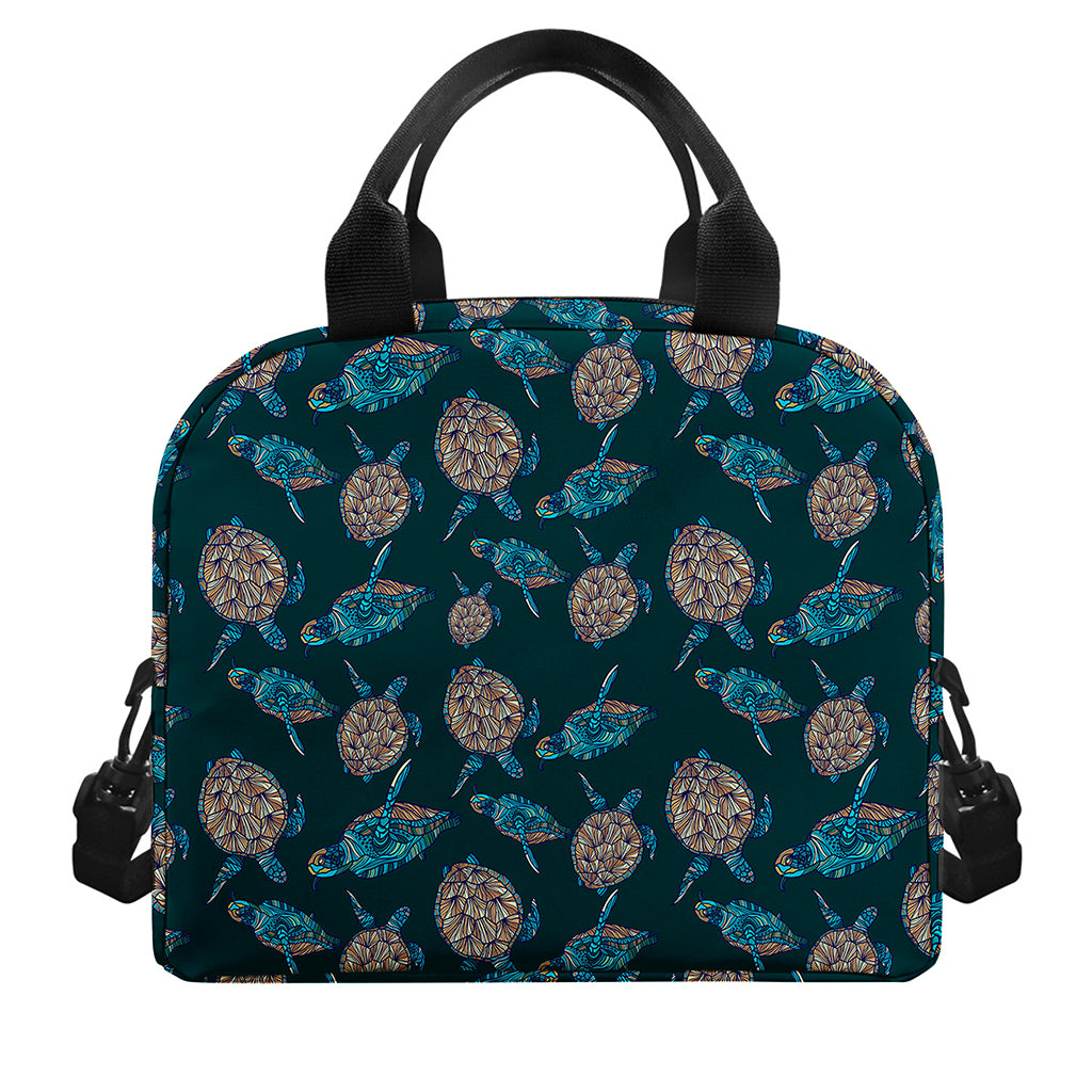 Blue Sea Turtle Pattern Print Insulated Lunch Bag