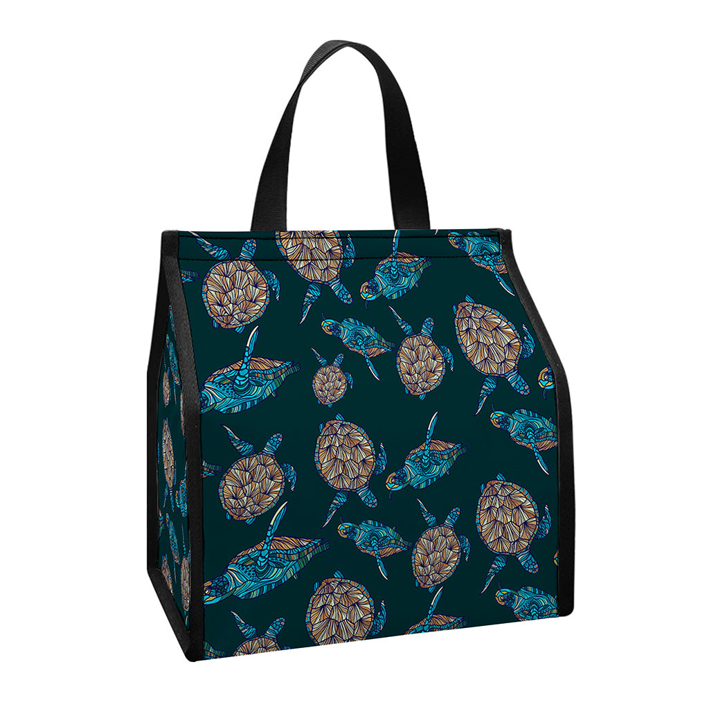 Blue Sea Turtle Pattern Print Insulated Lunch Tote