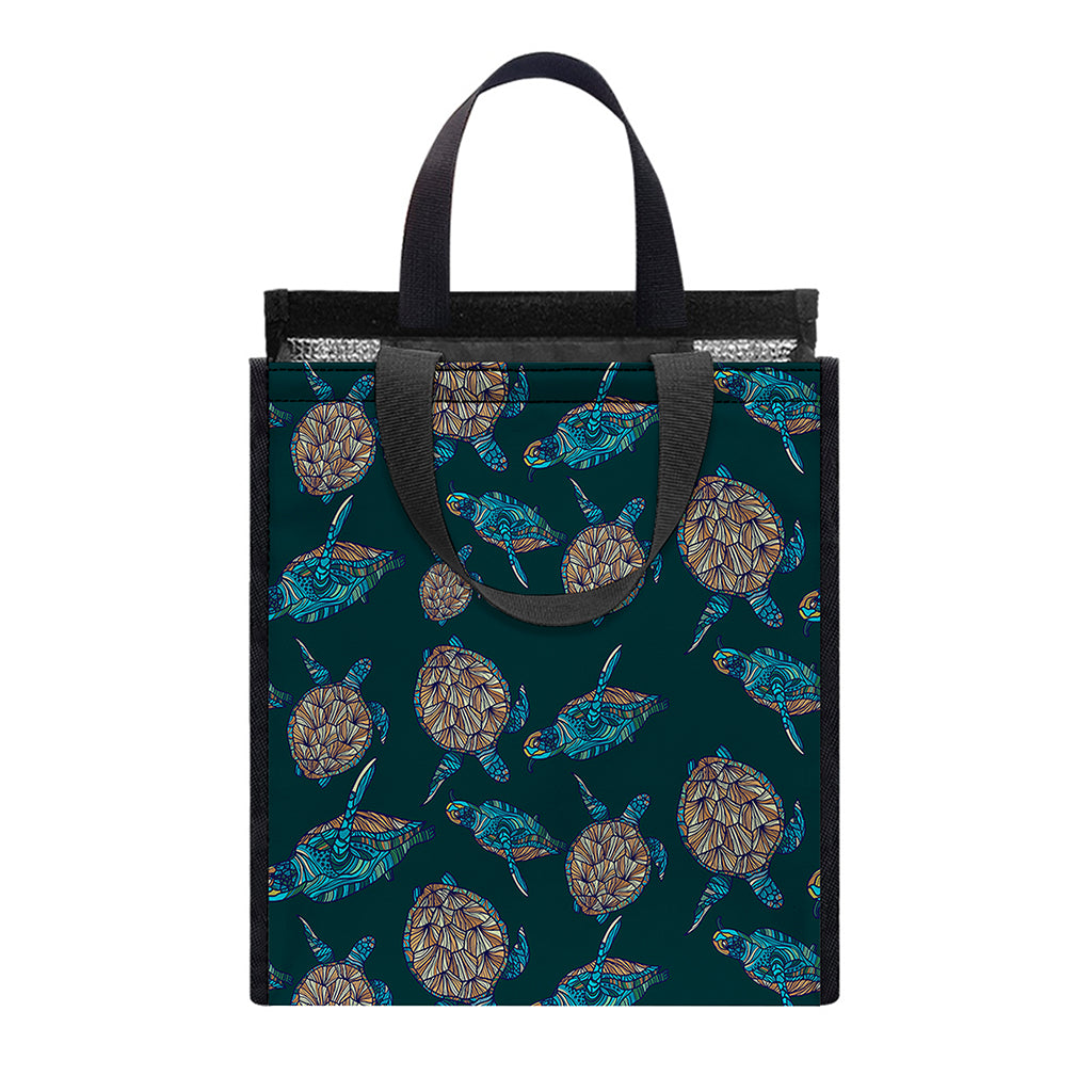 Blue Sea Turtle Pattern Print Insulated Lunch Tote
