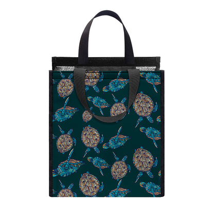 Blue Sea Turtle Pattern Print Insulated Lunch Tote