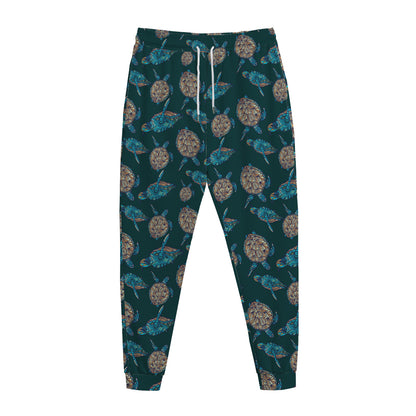 Blue Sea Turtle Pattern Print Jogger Pants