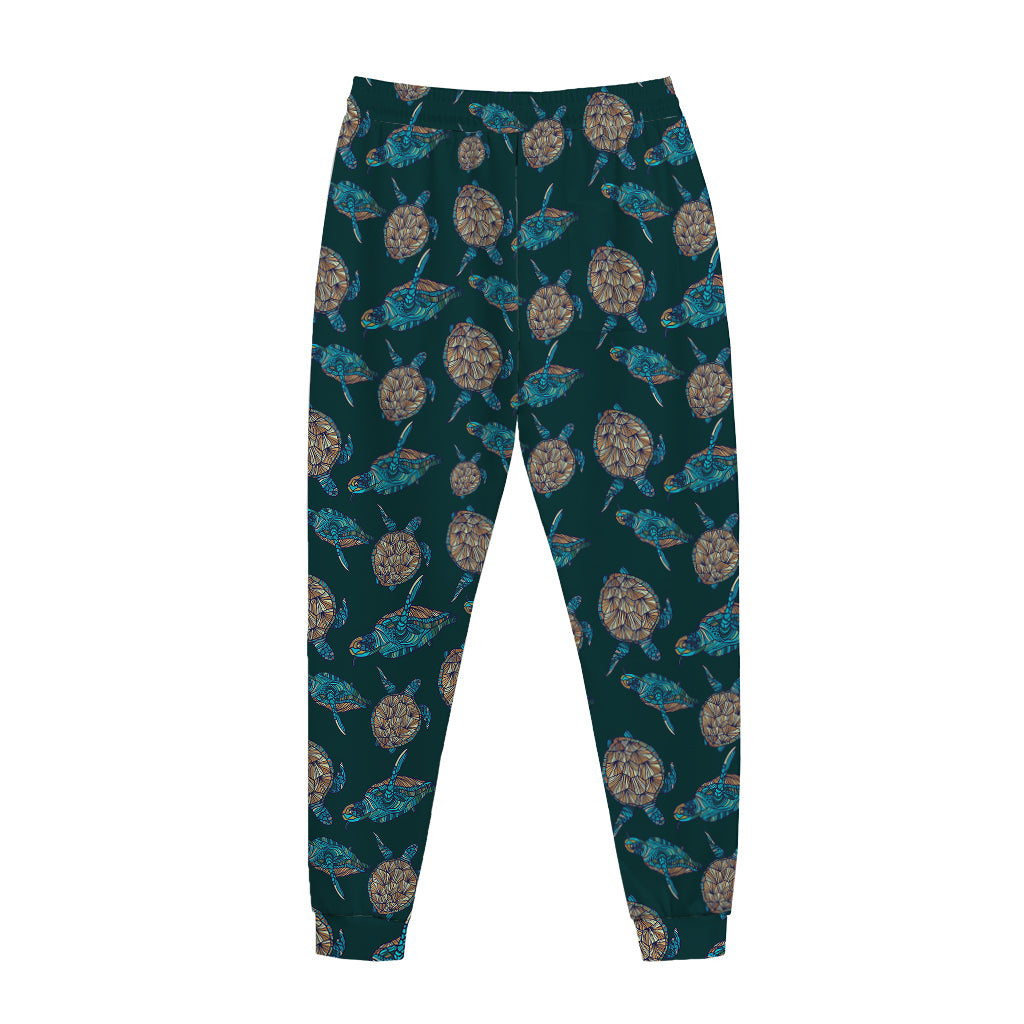 Blue Sea Turtle Pattern Print Jogger Pants