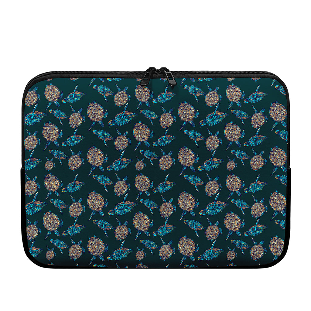 Blue Sea Turtle Pattern Print Laptop Sleeve