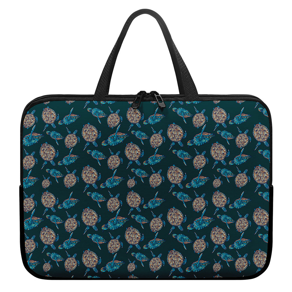 Blue Sea Turtle Pattern Print Laptop Sleeve With Handle