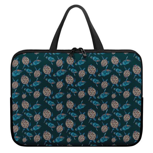 Blue Sea Turtle Pattern Print Laptop Sleeve With Handle
