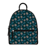 Blue Sea Turtle Pattern Print Leather Backpack