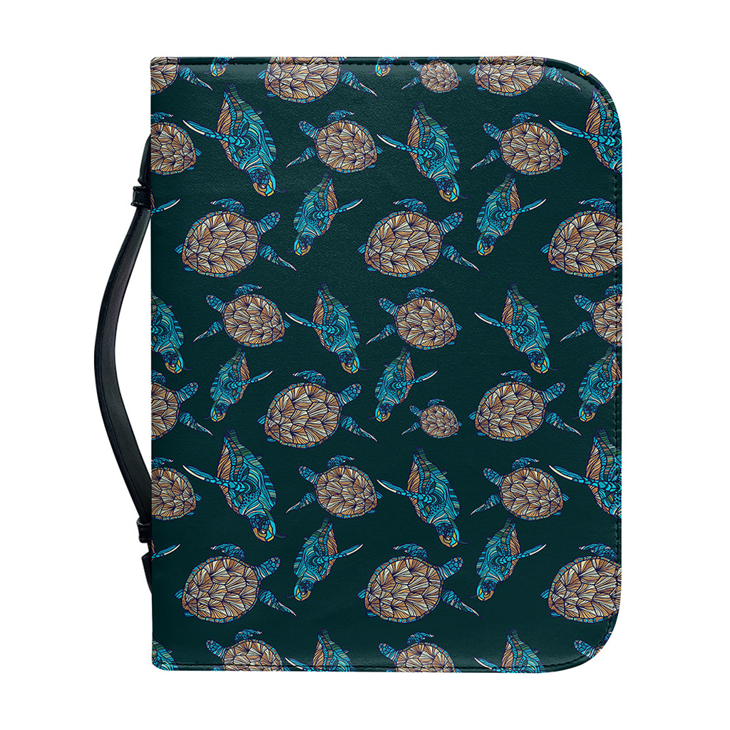 Blue Sea Turtle Pattern Print Leather Bible Cover