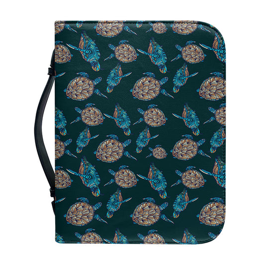 Blue Sea Turtle Pattern Print Leather Bible Cover