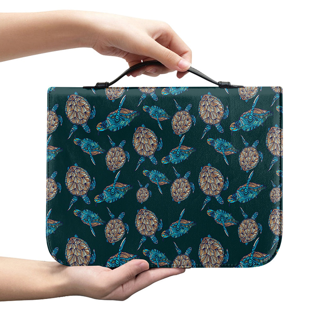 Blue Sea Turtle Pattern Print Leather Bible Cover