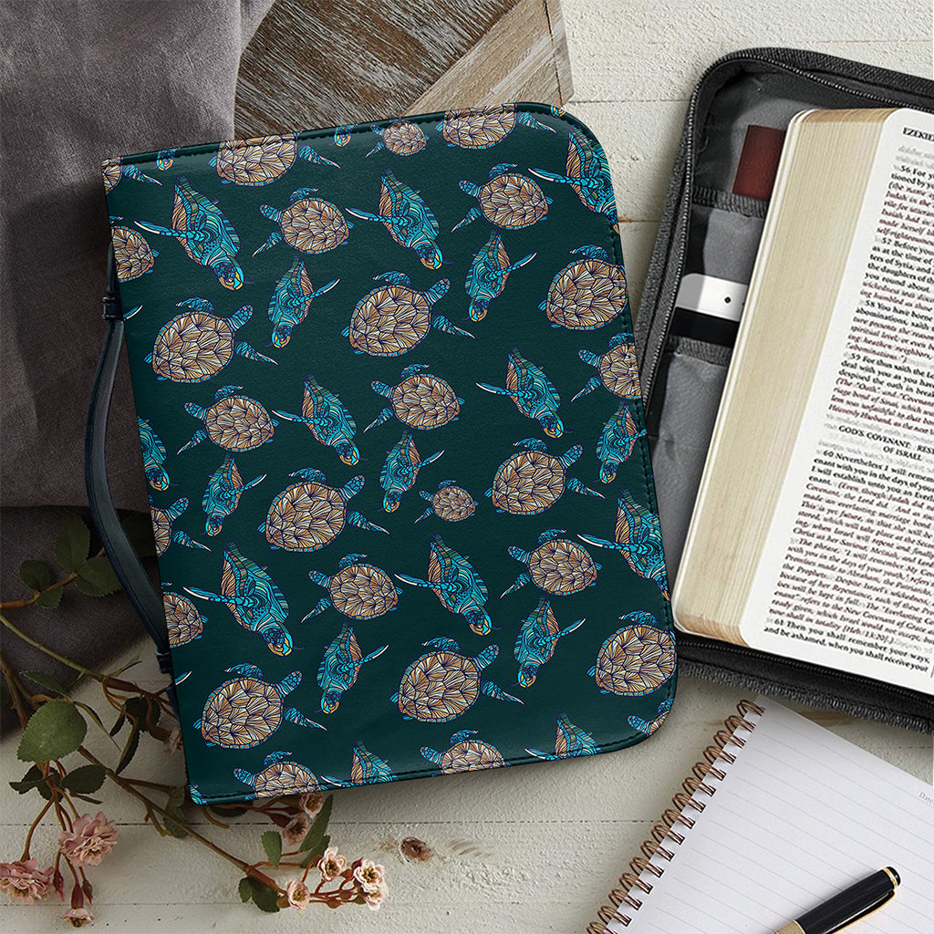 Blue Sea Turtle Pattern Print Leather Bible Cover